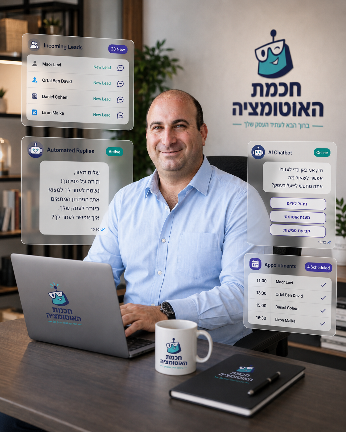 אריאל וייג בעבודה — לידים נכנסים, מענה אוטומטי, פגישות נקבעות, צ'אטבוט AI