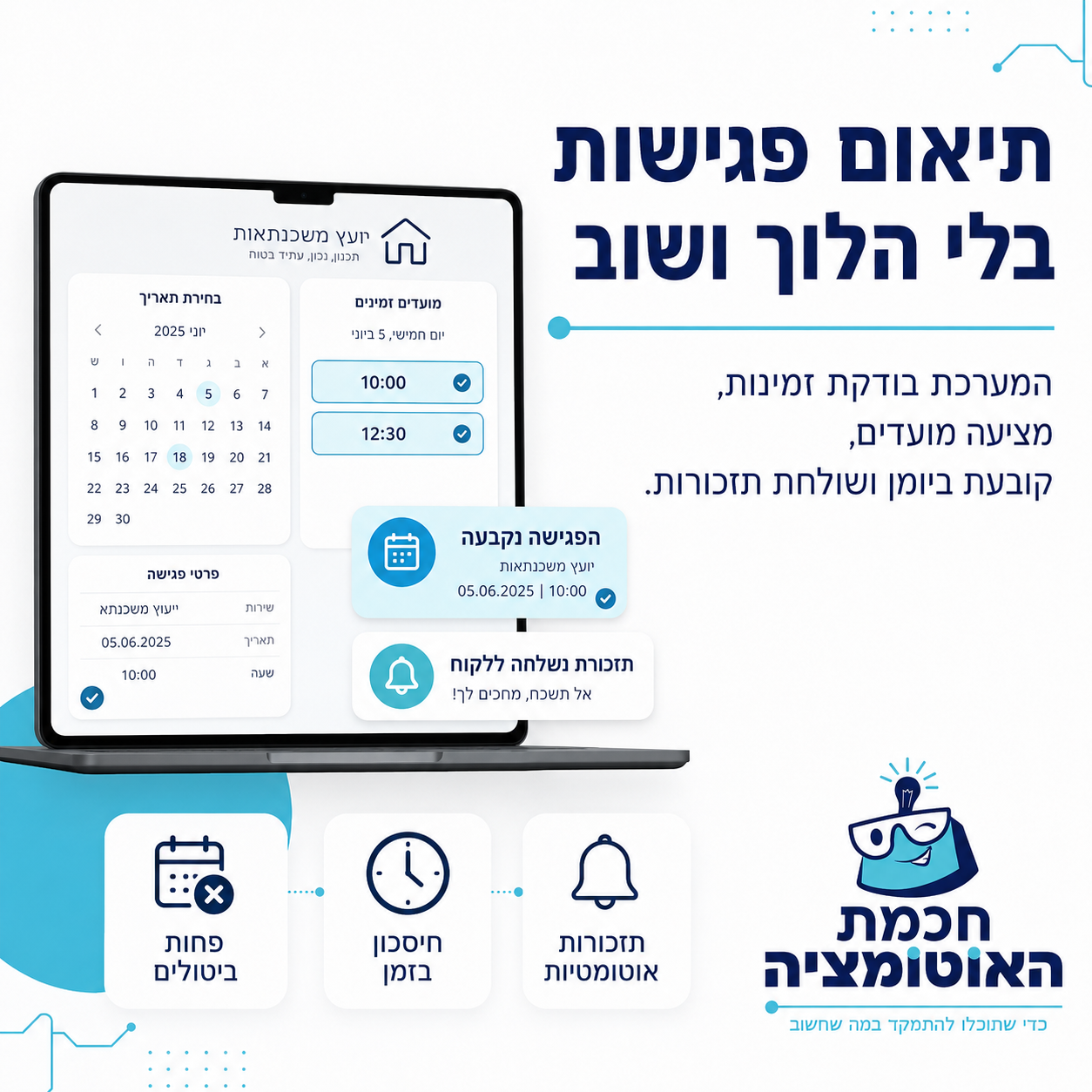 תיאום פגישות אוטומטי בלי הלוך ושוב - חכמת האוטומציה